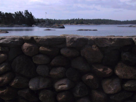 Stone wall along the Georgian Bay Island waterside