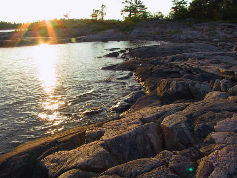 Rocks glow as the sun sets on Georgian Bay
